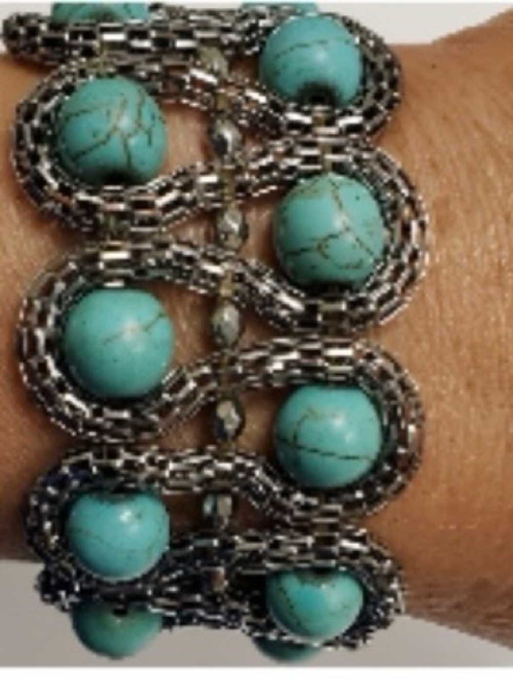 Turquoise Bead Silver-Tone Bracelet - Women Jewelry